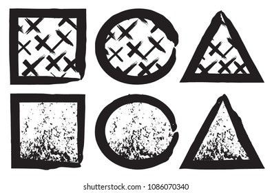 Grunge post Stamps Collection, SQUARES, TRIANGLES ,Circles. Banners, Insignias , Logos, Icons, Labels and Badges Set . vector distress textures.blank shapes.