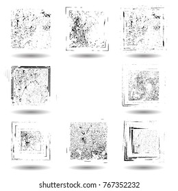 Grunge post Stamps Collection, squares . Banners, Insignias , Logos, Icons, Labels and Badges Set . vector distress textures.blank shapes.