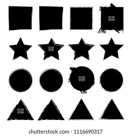 Grunge post Stamps Collection, star, triangles , Circles. Banners, Insignias , Logos, Icons, Labels and Badges Set . vector distress textures.blank shapes.