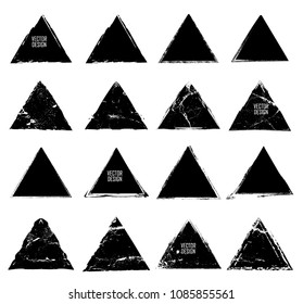 Grunge post Stamps Collection, triangles. Banners, Insignias , Logos, Icons, Labels and Badges Set . vector distress textures.blank shapes.