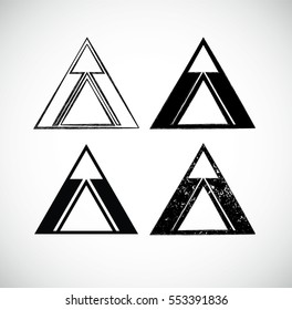 Grunge post Stamps Collection, Triangles. Banners, Insignias , Logos, Icons, Labels and Badges Set . vector distress textures.blank shapes. Aztec, hipster Elements.