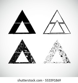 Grunge post Stamps Collection, Triangles. Banners, Insignias , Logos, Icons, Labels and Badges Set . vector distress textures.blank shapes. Aztec, hipster Elements.