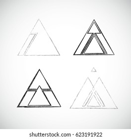 Grunge post Stamps Collection, Triangles. Banners, Insignias , Logos, Icons, Labels and Badges Set . vector distress textures.blank shapes.