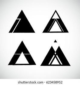 Grunge post Stamps Collection, Triangles. Banners, Insignias , Logos, Icons, Labels and Badges Set . vector distress textures.blank shapes.