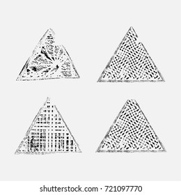 Grunge post Stamps Collection, triangles. Banners, Insignias , Logos, Icons, Labels and Badges Set . vector distress textures.blank shapes.