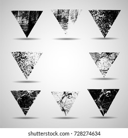 Grunge post Stamps Collection, triangles. Banners, Insignias , Logos, Icons, Labels and Badges Set . vector distress textures.blank shapes.