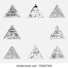 Grunge post Stamps Collection, triangles. Banners, Insignias , Logos, Icons, Labels and Badges Set . vector distress textures.blank shapes.