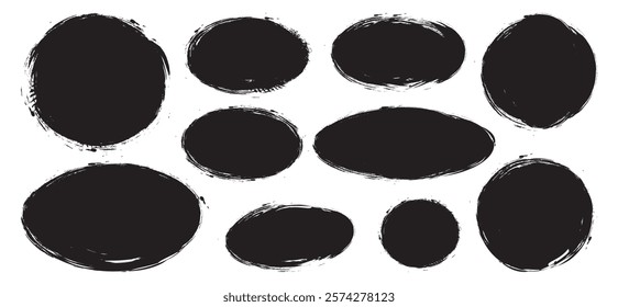 Grunge post stamps. Round and rectangular badges with distressed texture. Scratched blank rubber seal stamp vector isolated set