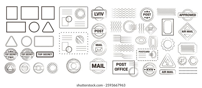 Grunge postage stamp collection. Set of post stamp. Retro grunge postmark. Vintage grunge postage stamp