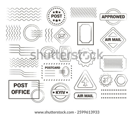 Grunge postage stamp collection. Set of post stamp. Retro grunge postmark. Vintage grunge postage stamp
