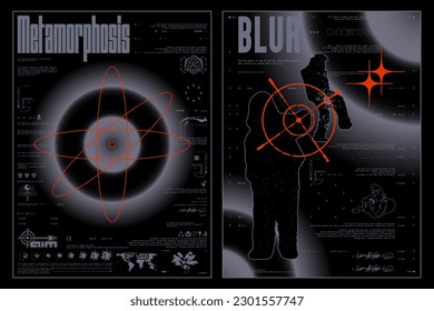 Grunge poster with blurred gradient and silhouettes of people. Abstract print for streetwear, for jacket, t-shirt or sweatshirt Isolated on black background