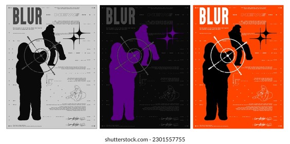 Grunge poster with blurred silhouettes of people and a crosshair. Abstract print for streetwear, for jacket, t-shirt or sweatshirt Isolated on black background