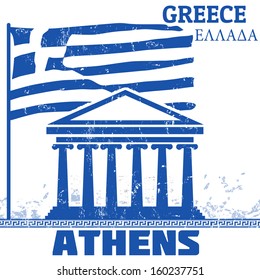 Grunge poster  with name of Athens, Greece, vector illustration