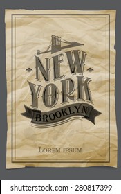 Grunge poster with name of New York,  old paper. Vector illustration