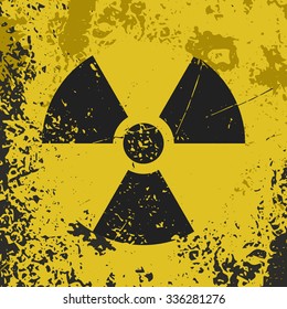 Grunge poster "Radioactive contamination". Vector illustration of sign "Radioactive contamination" on grunge dirty yellow background. It can be used as a poster, wallpaper, t-shirts design.