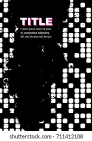 Grunge poster, striped background with simple geometric elements, patterns fashion trend 80-90s. Vector.