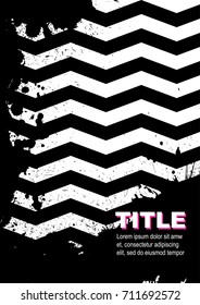 Grunge poster, striped background with simple geometric elements, patterns fashion trend 80-90s. Vector.