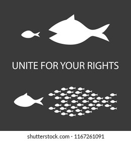 Grunge poster 'Unitefor your rights'. U.S. flag in the background