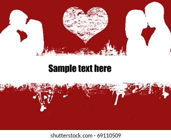 Grunge poster for valentine day with heart and lovers,vector illustration