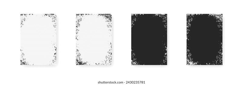 Grunge poster vector blank set. Grungy covers black and white template.