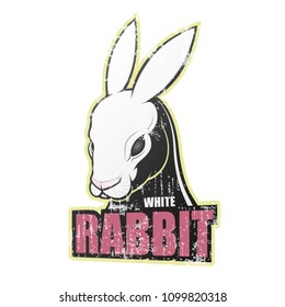 Grunge poster with white rabbit. Vector illustration