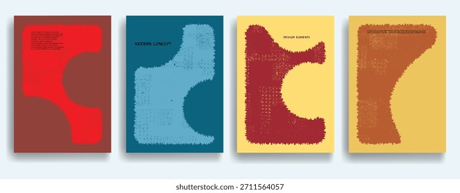 Grunge posters set, rough edges, distressed shapes . Vector design composition with geometric shapes . Abstract contemporary art . Vector art ideal for media, ads, covers, brochures, banners.