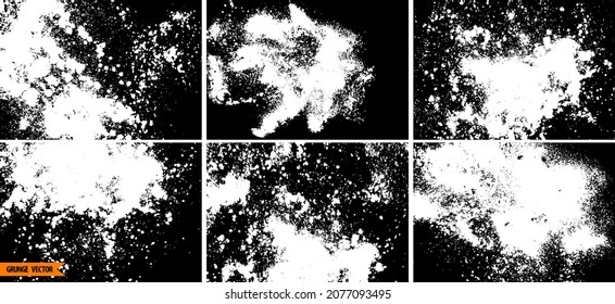 Grunge powder splash backgrounds set. Grunge splatter abstract backdrops. Powder explosion. Paint burst texture. Highly detailed grungy overlays.