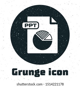 Grunge PPT file document. Download ppt button icon isolated on white background. PPT file presentation.  Vector Illustration