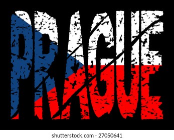 texto de Grunge Praga con la ilustración de la bandera checa