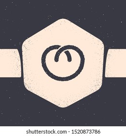 Grunge Pretzel icon isolated on grey background. German comfort food pastry. Oktoberfest festival. Monochrome vintage drawing. Vector Illustration