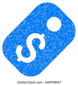 Grunge Price Tag icon with grunge design and scratched texture. Unclean vector blue pictogram for rubber seal stamp imitations and watermarks. Draft emblem symbol.
