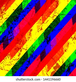 Grunge pride flag as a background. LGBT community symbol. Bright colors with artistic spots and strokes. Illustration in flat style.