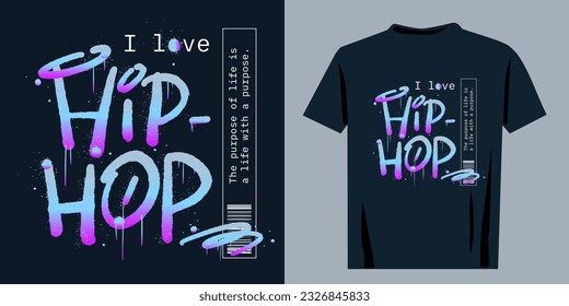 Grunge print for rap music fans. Graffiti slogan of Hip hop. Holographic artwork design with spray texture. Cool design for fashion graphics, t shirt prints, street wear. Nostalgia for 1990s - 2000s.