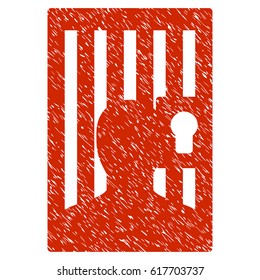 Grunge Prison Door icon with grunge design and dirty texture. Unclean vector red pictogram for rubber seal stamp imitations and watermarks. Draft emblem symbol.