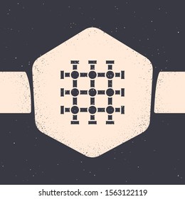 Grunge Prison window icon isolated on grey background. Monochrome vintage drawing. Vector Illustration