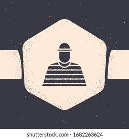 Grunge Prisoner icon isolated on grey background. Monochrome vintage drawing. Vector Illustration