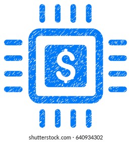 Grunge Processor Price icon with grunge design and scratched texture. Unclean vector blue pictogram for rubber seal stamp imitations and watermarks. Draft sign symbol.