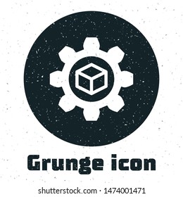 Grunge Product development icon isolated on white background. Gear and cube. Product development symbol design from Startup collection.  Vector Illustration