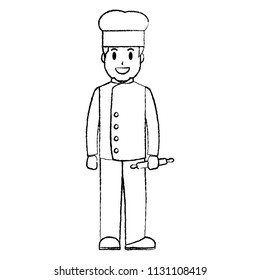 grunge professional chef with rolling pin and uniform