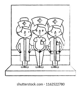 grunge professional women nurses with medical uniform