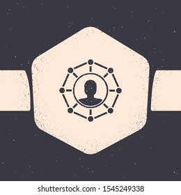 Grunge Project team base icon isolated on grey background. Business analysis and planning, team work, project management. Developers. Monochrome vintage drawing. Vector Illustration