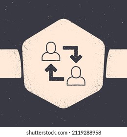 Icono base del equipo de Grunge Project aislado en fondo gris. Análisis y planificación del negocio, consultoría, trabajo en equipo, gestión de proyectos. Dibujo vintage monocromo. Vector