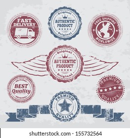 Grunge promo badges. Grunge effect is applied. EPS8.