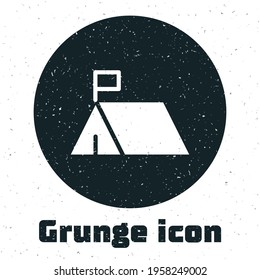 Grunge Protest camp icon isolated on white background. Protesting tent. Monochrome vintage drawing. Vector