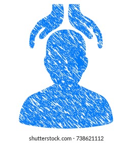 Grunge Psychiatry Hands icon with scratched design and scratched texture. Unclean vector blue Psychiatry Hands pictogram for rubber seal stamp imitations and watermarks. Draft sign symbol.