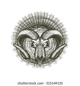 Grunge Punk goat skull Tribal Tattoo Symbol Dead