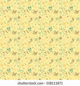 Grunge punk music pattern with skulls