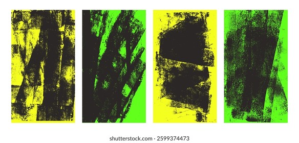 Grunge punk texture story. Distressed urban street background. Paint rolled brayer retro print. Graphic ruined hand drawn abstract backdrop. Screen with linocut bright. Vector overlay poster set.