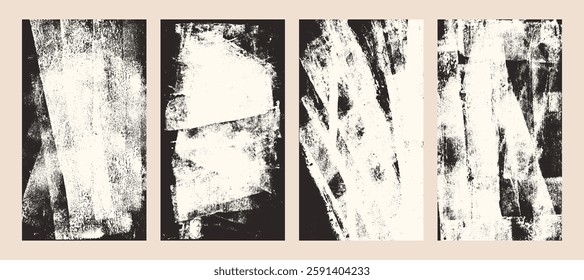 Grunge punk texture story post. Distressed urban street background. Paint rolled brayer print. Graphic ruined hand drawn abstract backdrop. Screen with linocut letterpress. Vector overlay set.