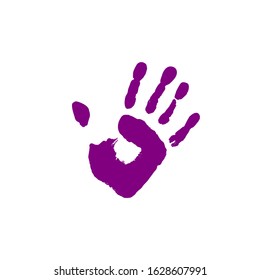 Grunge Purple Handprint. Vector Icon Human Palm Isolated On White Background. Abstract Symbol Gay Liberation Front. LGBT